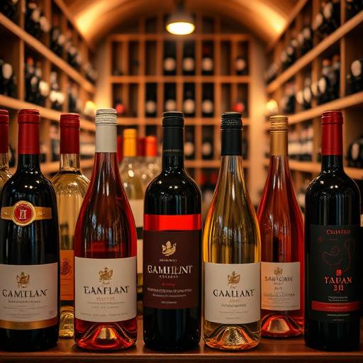 Bottiglie di vino rosso, bianco e rosato italiani