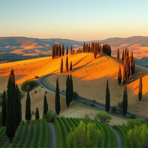 Paesaggio collinare toscano con cipressi