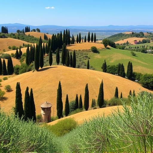 Paesaggio delle colline toscane con cipressi