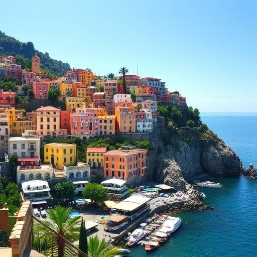 Veduta della Costiera Amalfitana con case colorate